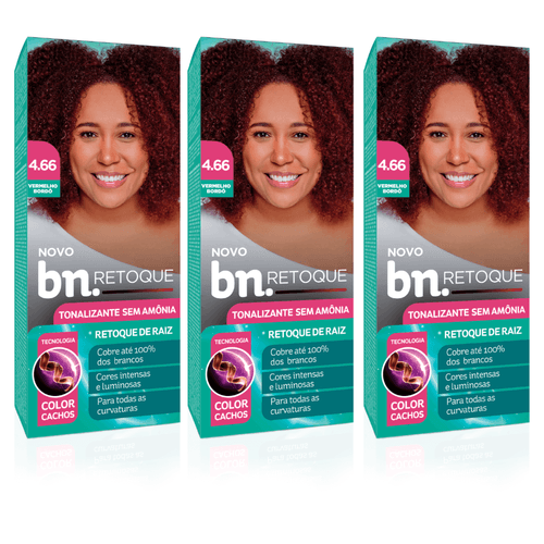 Kit Tonalizante Vermelho Bordô 4.66 Sem Amônia 90g (3 itens) | bn.Cachos